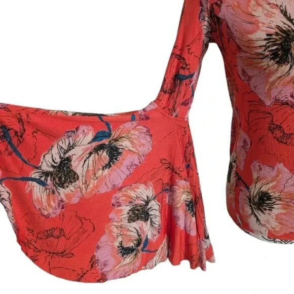 Free People We The Free Birds Of Paradise Printed Top Orange Women's size Medium - Picture 7 of 13